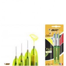 BIC 4 Colour Fluo Pack of 2 (1.0mm 1.6mm) Fluo Yellow Ink (Made in France)